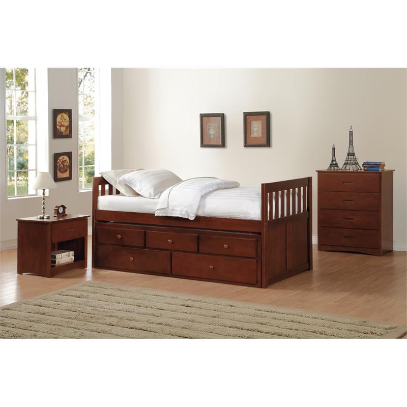 Pemberly Row 2-Drawers Wood Twin over Twin Trundle Bed in Dark Cherry