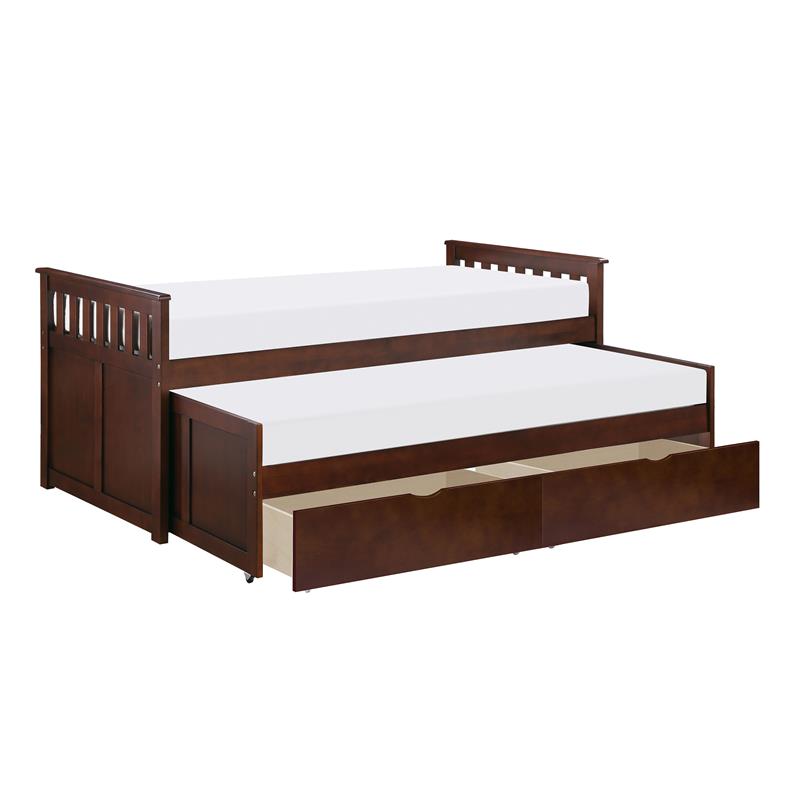 Pemberly Row Transitional Wood Twin/Twin Bed with Storage Boxes in Dark Cherry