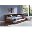 Pemberly Row 5-Shelf Wood Twin Bookcase Corner Bed with Trundle in Dark Cherry