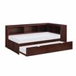 Pemberly Row 5-Shelf Wood Twin Bookcase Corner Bed with Trundle in Dark Cherry