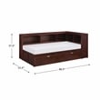 Pemberly Row 5-Shelf Wood Twin Bookcase Corner Bed with Trundle in Dark Cherry