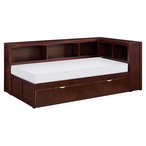 pemberly row 5-shelf transitional wood twin bookcase corner bed in dark cherry