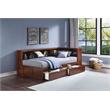 Pemberly Row Wood Twin Bookcase Corner Bed with Storage Boxes in Dark Cherry