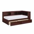 Pemberly Row Wood Twin Bookcase Corner Bed with Storage Boxes in Dark Cherry