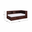 Pemberly Row Wood Twin Bookcase Corner Bed with Storage Boxes in Dark Cherry