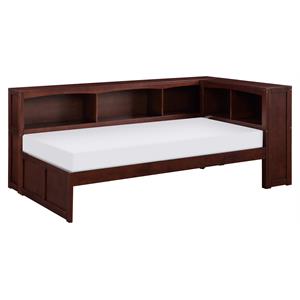 Pemberly Row 5-Shelf Transitional Wood Twin Bookcase Corner Bed in Dark Cherry