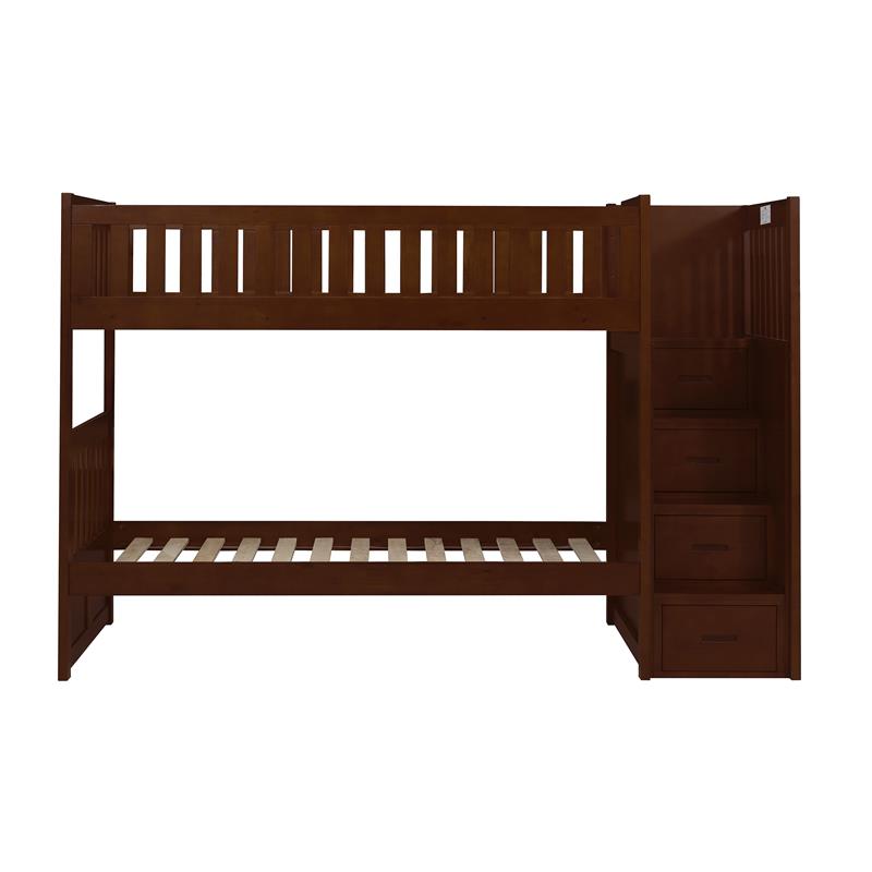 Pemberly Row Reversible Step Storage Wood Bunk Bed in Dark Cherry