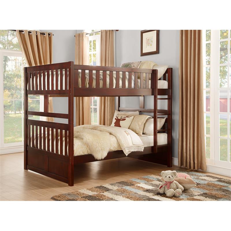 Pemberly Row Transitional Wood Full over Full Bunk Bed in Dark Cherry