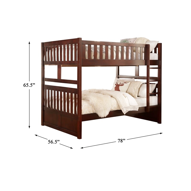 Pemberly Row Transitional Wood Full over Full Bunk Bed in Dark Cherry