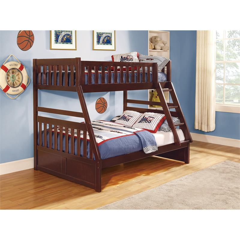 Pemberly Row Transitional Wood Twin over Full Bunk Bed in Dark Cherry