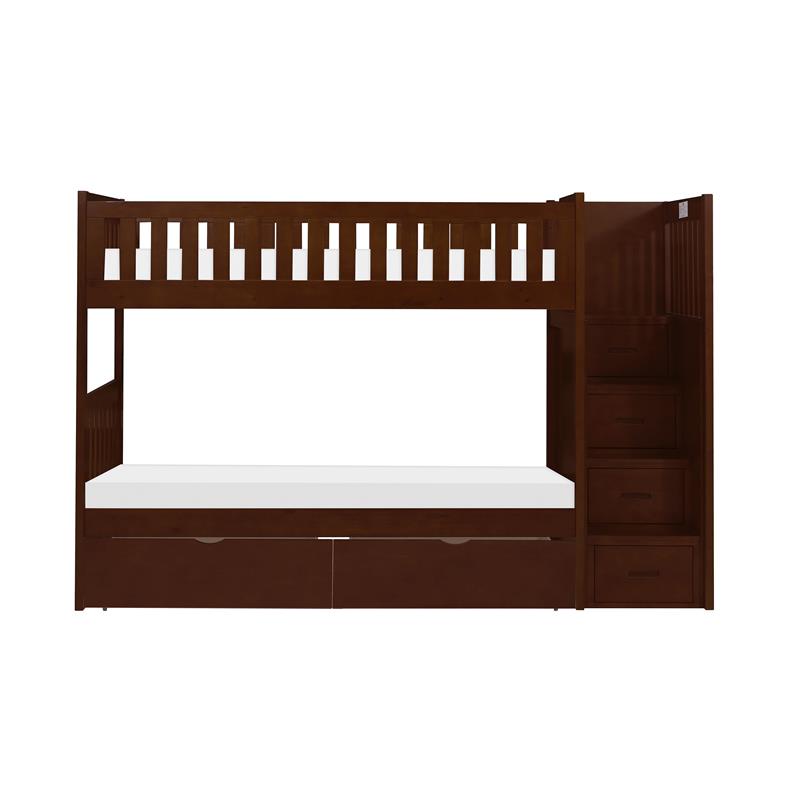 Pemberly Row Reversible Step Storage Wood Bunk Bed with Storage Boxes in Cherry