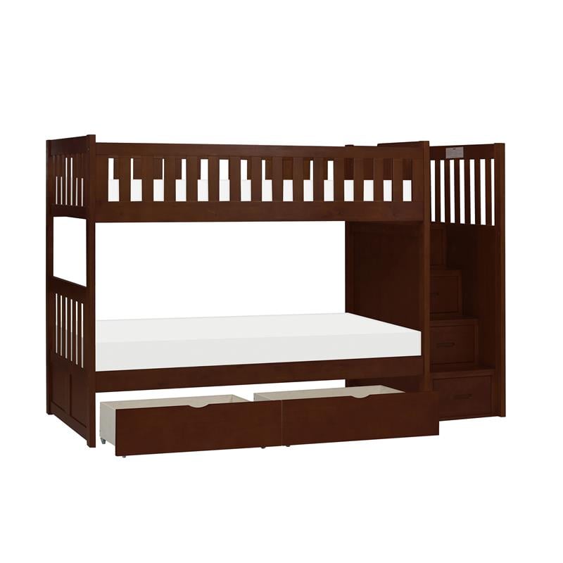 Pemberly Row Reversible Step Storage Wood Bunk Bed with Storage Boxes in Cherry