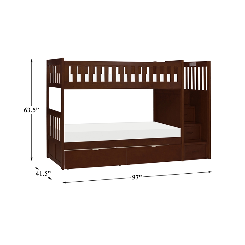 Pemberly Row Reversible Step Storage Wood Bunk Bed with Storage Boxes in Cherry