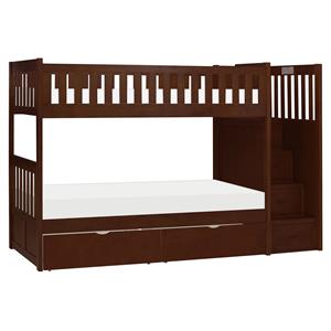 Pemberly Row Reversible Step Storage Wood Bunk Bed with Storage Boxes in Cherry