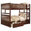 Pemberly Row Transitional Wood Full over Full Bunk Bed with Boxes in Dark Cherry