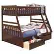 Pemberly Row Wood Twin over Full Bunk Bed with Storage Boxes in Dark Cherry