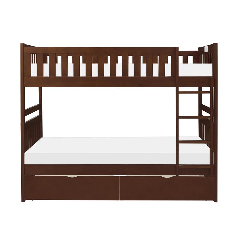 Pemberly Row Wood Twin over Twin Bunk Bed with Storage Boxes in Dark Cherry