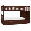 Pemberly Row Reversible Step Storage Wood Bunk Bed with Trundle Bed in Cherry