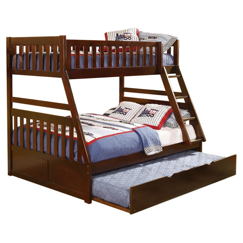 Pemberly Row Transitional Wood Twin over Full Bunk Bed with Trundle in Cherry