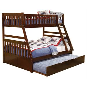 Pemberly Row Transitional Wood Twin over Full Bunk Bed with Trundle in Cherry