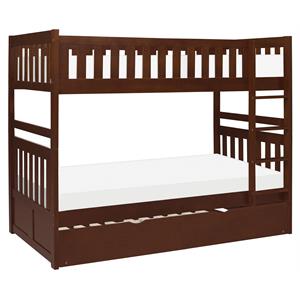 Pemberly Row Wood Twin over Twin Bunk Bed with Trundle Bed in Dark Cherry