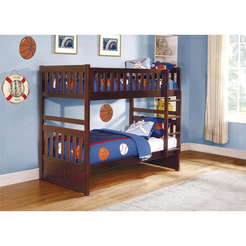 Pemberly Row Transitional Wood Twin over Twin Bunk Bed in Dark Cherry