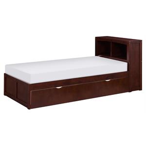 Pemberly Row Wood Twin Bookcase Bed with Twin Trundle in Dark Cherry