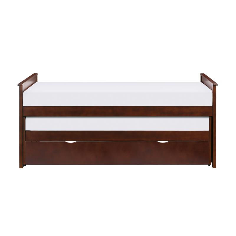 Pemberly Row Transitional Wood Twin/ Twin Bed with Twin Trundle in Dark Cherry