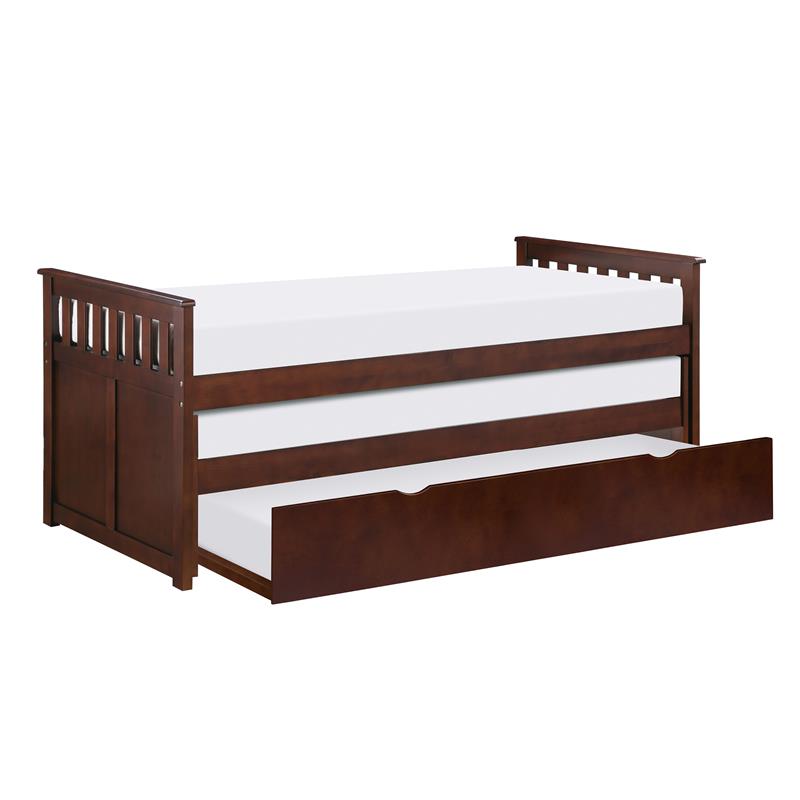 Pemberly Row Transitional Wood Twin/ Twin Bed with Twin Trundle in Dark Cherry