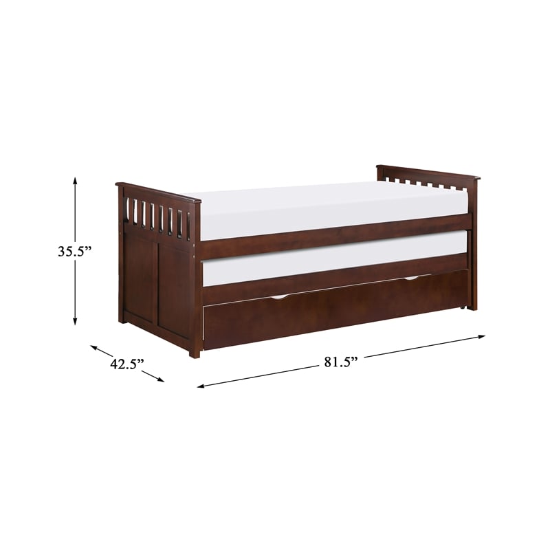 Pemberly Row Transitional Wood Twin/ Twin Bed with Twin Trundle in Dark Cherry