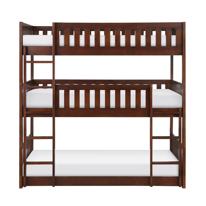 Pemberly Row Transitional Wood Triple Bunk Bed in Dark Cherry