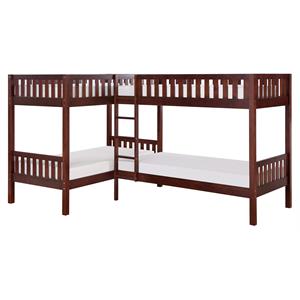 Pemberly Row Transitional Wood Corner Bunk Bed in Dark Cherry