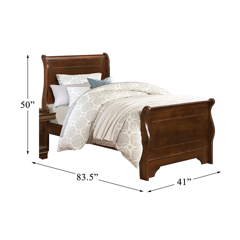 Pemberly Row Traditional Wood Twin Sleigh Bed in Brown Cherry