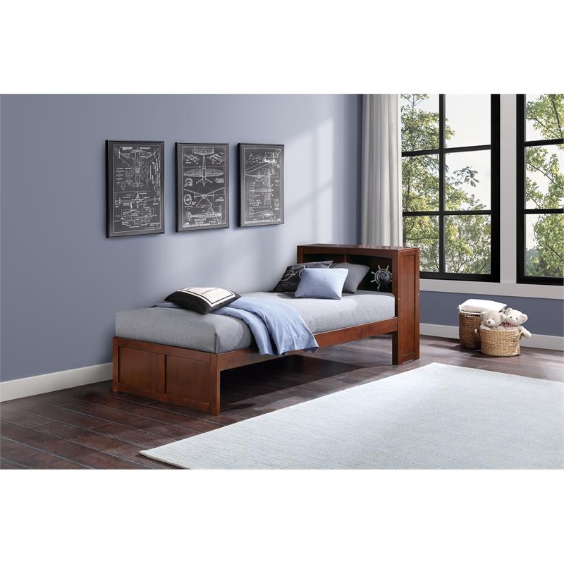 Pemberly Row Transitional Wood Twin Bookcase Bed in Dark Cherry