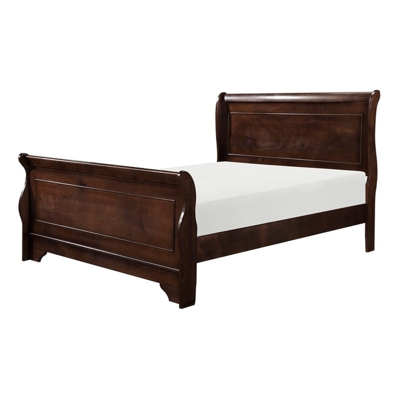 Pemberly Row Queen Size Sleigh Bed in Cherry Wood - Easy Assembly