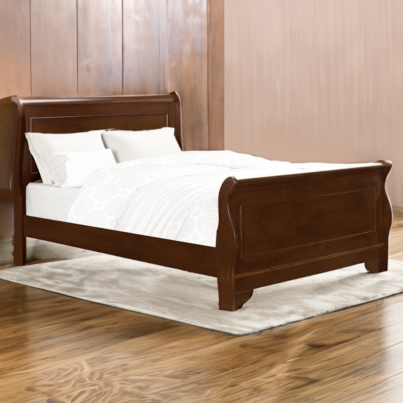 Pemberly Row Sleigh Size Eastern Bed in Wood in Cherry - Easy Assembly