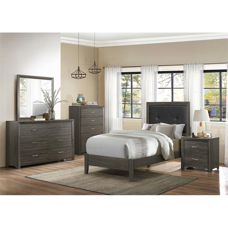 Pemberly Row Contemporary Wood and Faux Leather Twin Bed in Dark Gray/Black