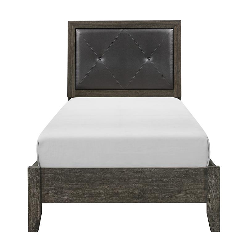 Pemberly Row Contemporary Wood and Faux Leather Twin Bed in Dark Gray/Black