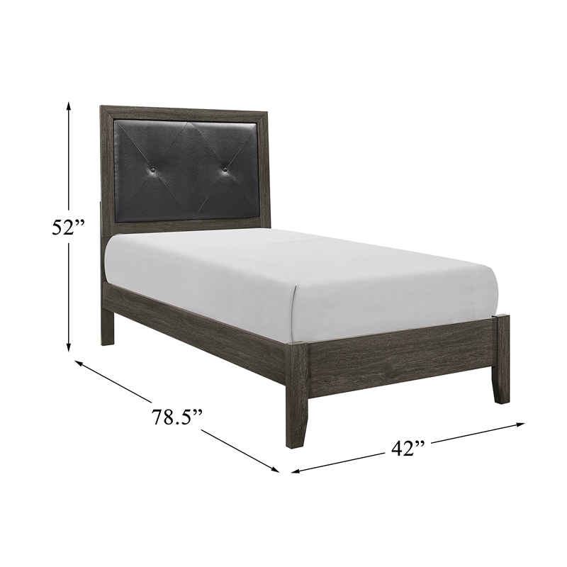 Pemberly Row Contemporary Wood and Faux Leather Twin Bed in Dark Gray/Black