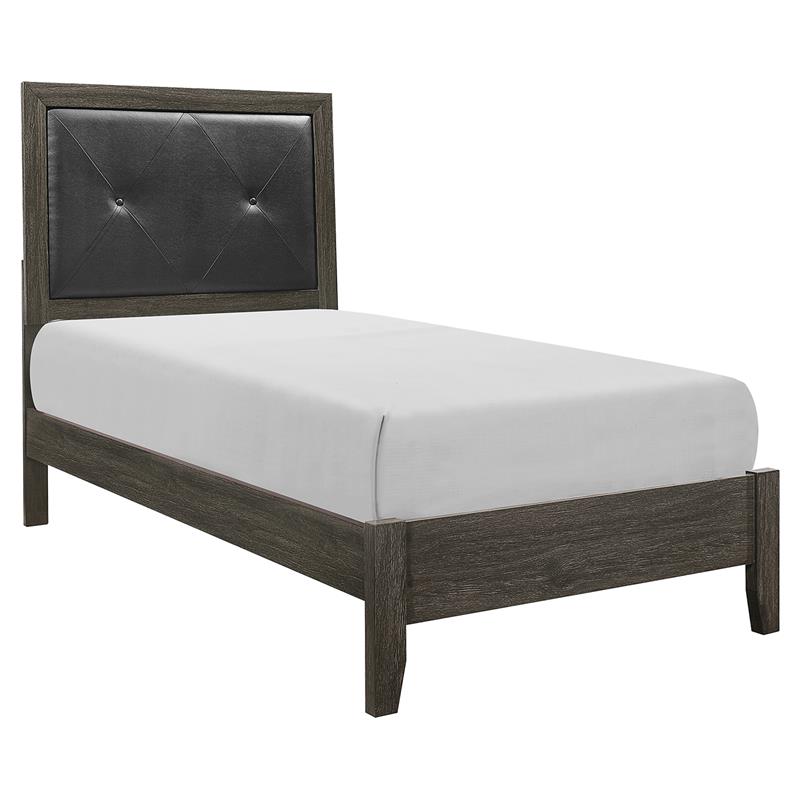 Pemberly Row Contemporary Wood and Faux Leather Twin Bed in Dark Gray/Black