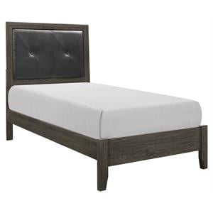 Pemberly Row Contemporary Wood and Faux Leather Twin Bed in Dark Gray/Black