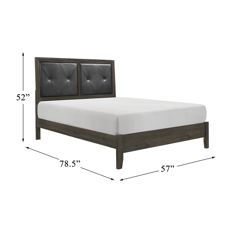 Pemberly Row Contemporary Wood and Faux Leather Full Bed in Dark Gray/Black