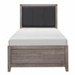 Pemberly Row Contemporary Upholstery Headboard Wood Twin Bed in Gray/Black
