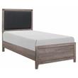 Pemberly Row Contemporary Upholstery Headboard Wood Twin Bed in Gray/Black