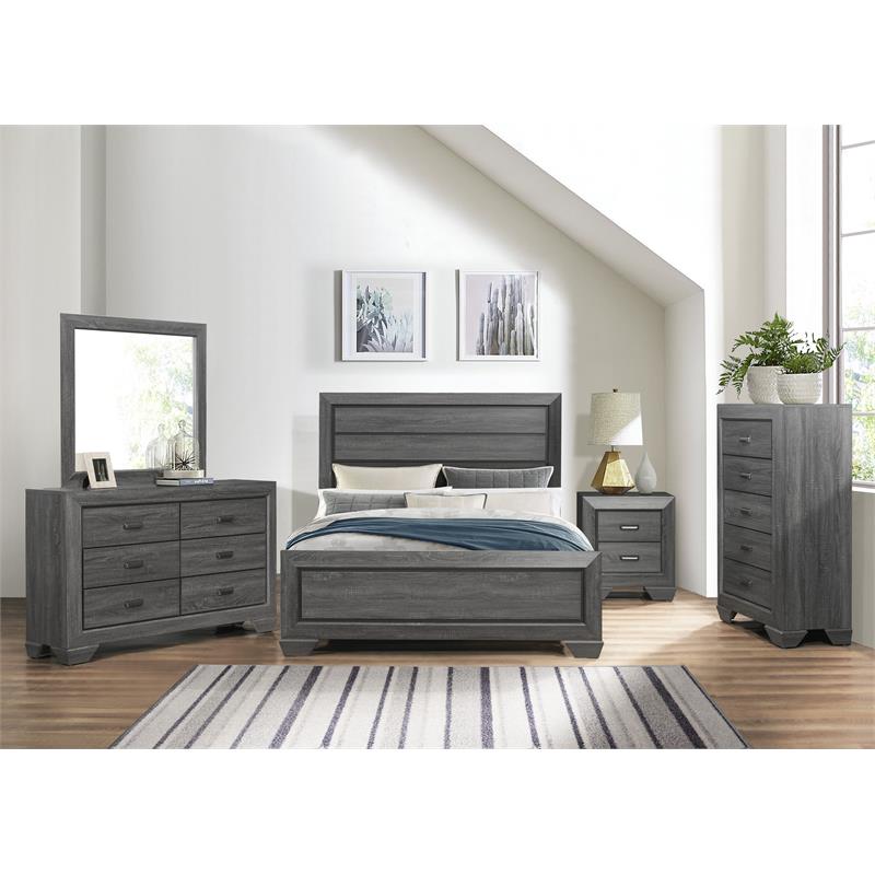 Pemberly Row Contemporary Raised Panel Wood California King Bed in Gray