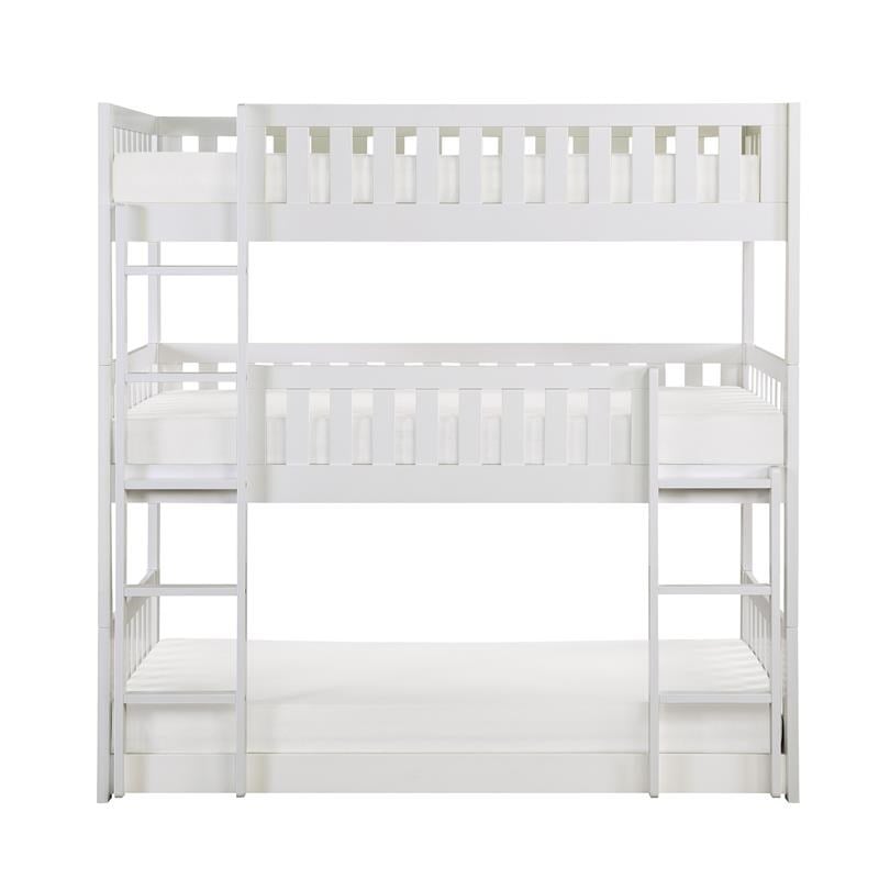 Pemberly Row Transitional Wood Triple Twin Bunk Bed in White