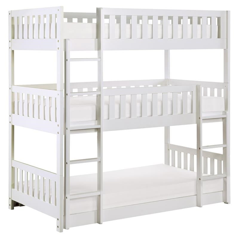 Pemberly Row Transitional Wood Triple Twin Bunk Bed in White