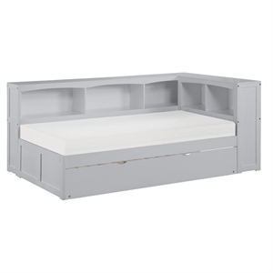 pemberly row 5-shelf transitional wood twin bookcase corner bed in gray
