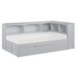 Pemberly Row 5-Shelf Wood Twin Bookcase Corner Bed with Twin Trundle in Gray