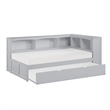 Pemberly Row 5-Shelf Wood Twin Bookcase Corner Bed with Twin Trundle in Gray